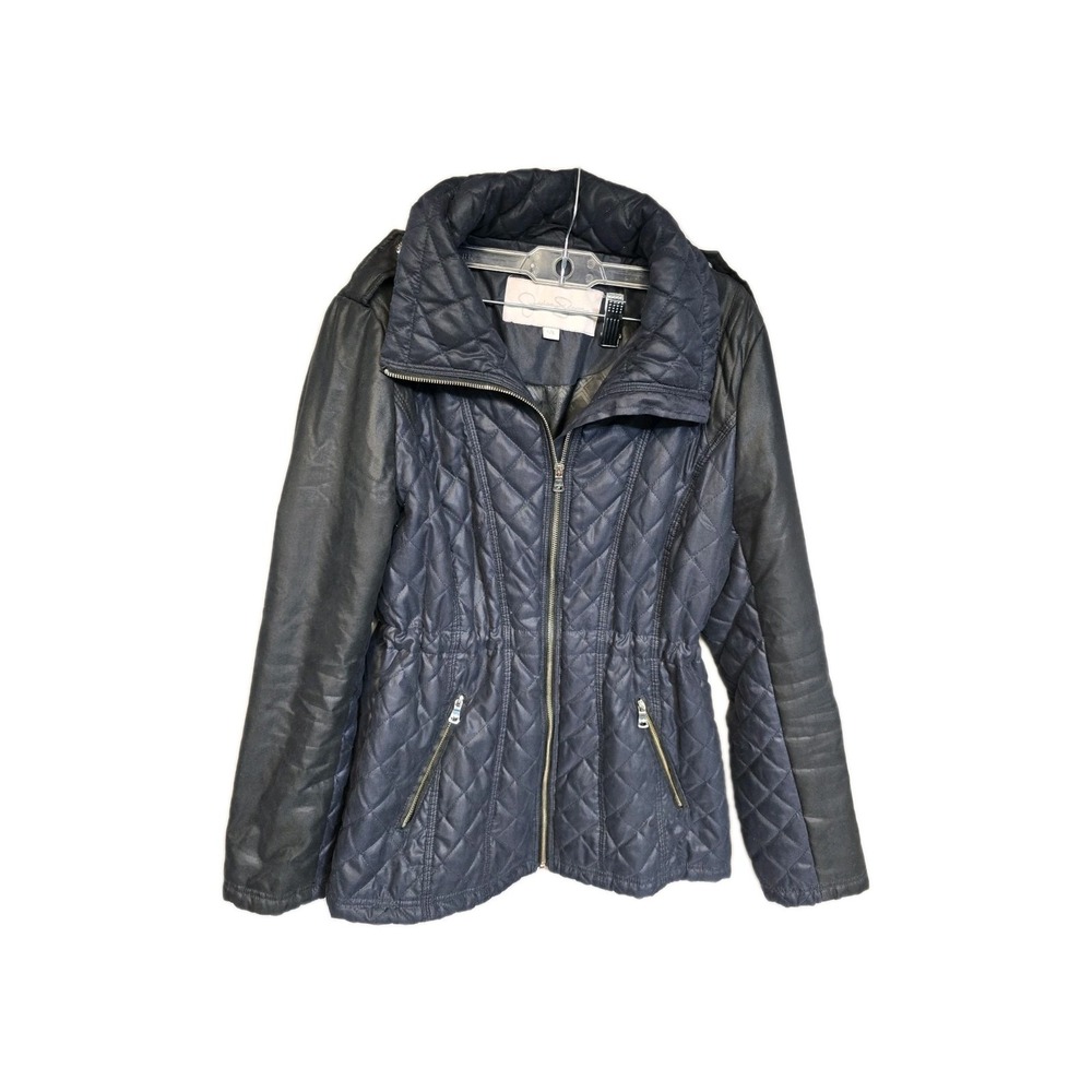 jessica simpson Women's Quilted Jack Large Zip Up Navy Blue Black